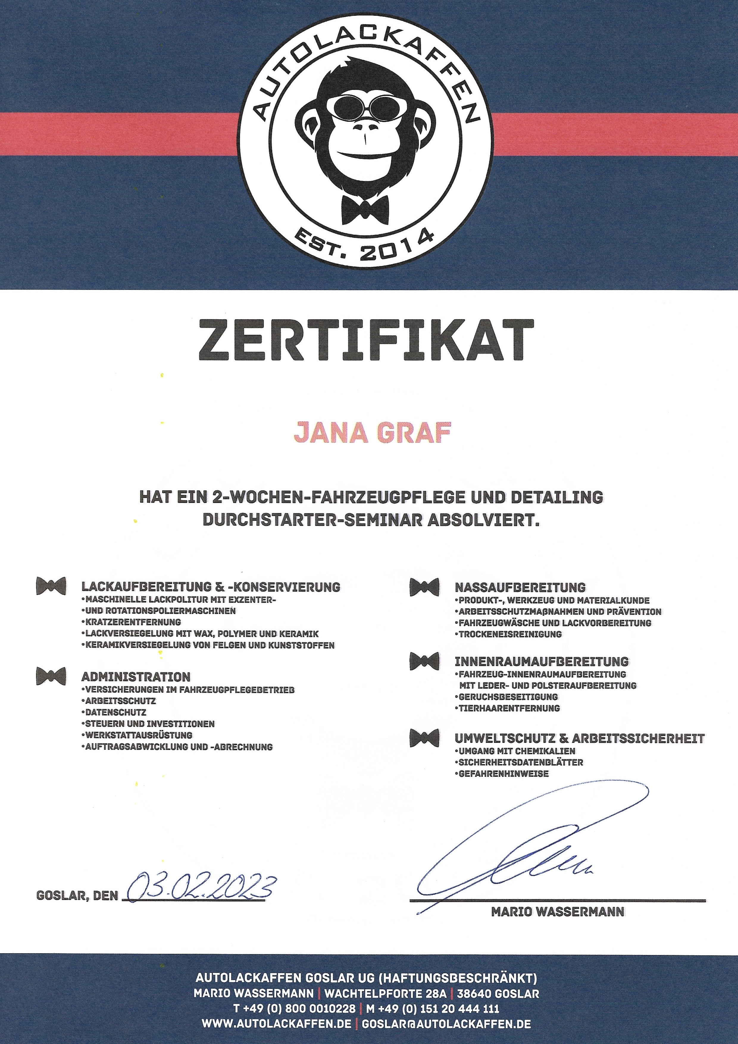 Autolackaffen Certificate